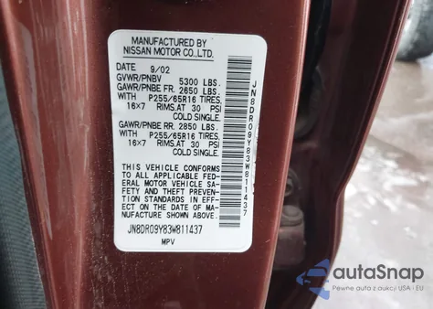 2003 Nissan Pathfinder Se из США, поврежденный, VIN JN8DR09Y83W811437